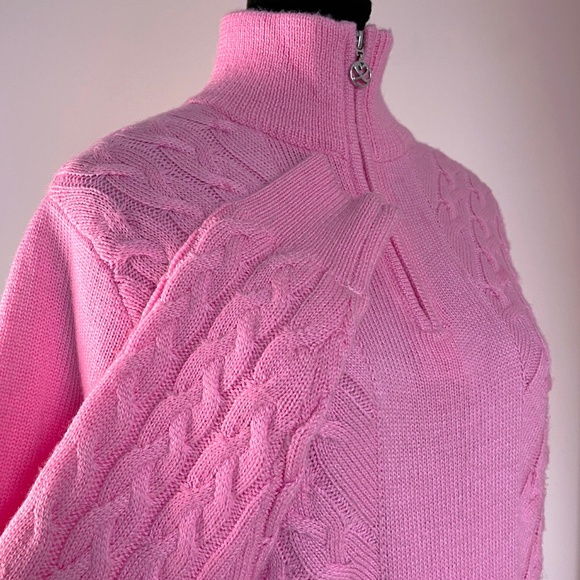 Cable Knit Half-Zip Sweater in Bubblegum Pink - Picture 6 of 11